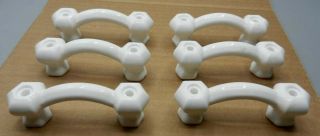 6 Vintage Milk Glass Double Drawer Pulls Handles 4 1/8 " W With 3 " Center