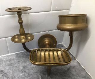 Vintage Solid Brass Toothbrush Soap Cup Holder,  Wall Mount