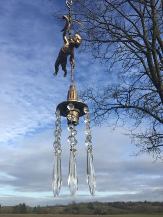 Vintage French Flying Cherub Light Chandelier With Crystals
