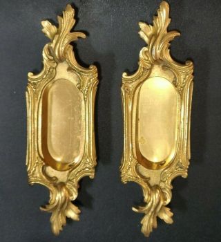 Pair Polished Gold P.  E.  Guerin Louis Xv Recessed Pulls Handles Pocket Doors 1