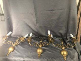 Set Of Wall Sconces Lamps Lights Torch 3 Doubles 1 Single Matching Solid Brass