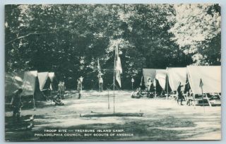 Postcard Nj Bsa Boy Scout Camp Treasure Island Philadelphia Counsel C1940s S16