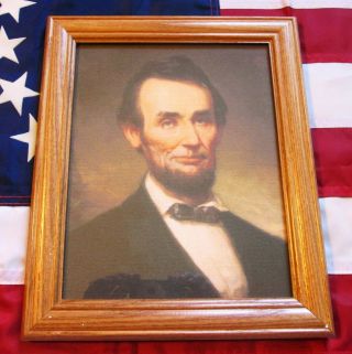Framed Civil War Painting,  Portrait Of President Abraham Lincoln On Canvas.  1915