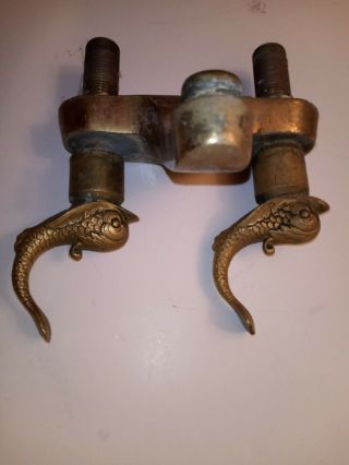 Rare Vintage Antique Solid Brass Faucet With Two Koi Fish Handles