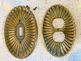 Vintage Edmar Antique Brass Plated Oval Switch Plate Cover & Outlet Cover