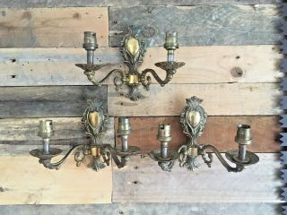 1 Vintage Antique French Ornate Rococo Style Gilded Brass Wall Sconce Light Lamp