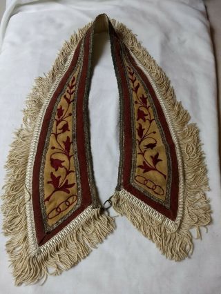 Vintage Ioof Odd Fellows Rebekah Lodge Red Embroidered Lily Collar White Fringe