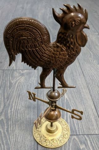 Vintage Rooster Weathervane Copper Brass Patina Antique Rustic Farm House Barn