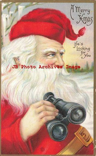 Christmas,  Stecher No 541 B,  Red Robe Santa With Binoculars,  1910 Pm