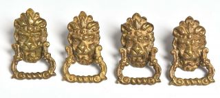 4 Vintage Victorian Sytle Lion Head Brass Drawer Pulls / Handles