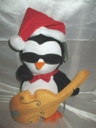 Gemmy Penguin Animated Singing Christmas Plush W/ Bass Guitar Sunglasses Nwt