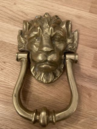 Large Heavy Vintage Brass Lion Head Door Knocker