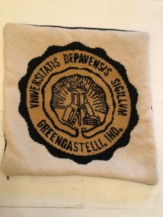 Vintage Depauw University Handmade Needlepoint Pillow Cover