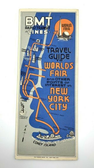 1939 York Worlds Fair Bmt Rapid Transit Nyc Subway Map