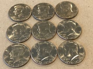 Nine - (9) 1776 - 1976 John F.  Kennedy Uncirculated U.  S.  Half Dollars