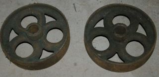 Set Antique Cast Iron Spoke Wheels 4 3/4 Diameter 1 1/4 " Width 5/8 " Shaft Size