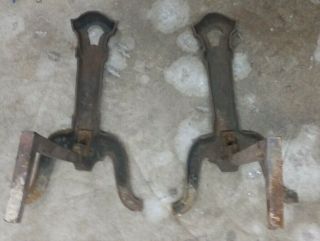 Antique Cast Iron Andirons - Mission / Arts and Crafts / Keyhole Fire Dogs 1912 3