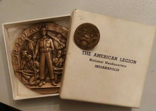 American Legion School Award Bronze Medal Box 2 1/2 " & Lapel Pin 3/4 "