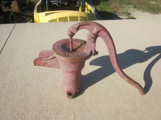 Vintage Red Cast Iron Hand Water Pump Farm Pitcher