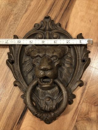 Lion ' s Head Door Knocker.  Cast Iron.  Antique Vintage 9”x 7” Heavy 2