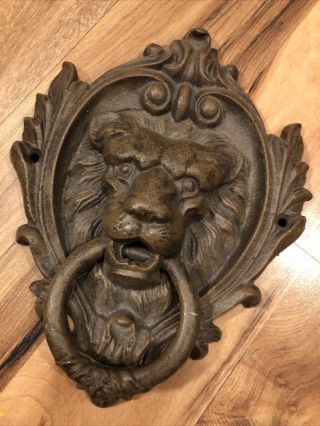 Lion ' s Head Door Knocker.  Cast Iron.  Antique Vintage 9”x 7” Heavy 3