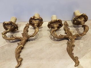 2 Rare Vintage French Brass Bronze Louis Xvi Style Wall Lamps Sconce