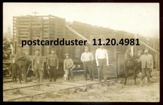 4981 - Northern Ontario 1910s Train Lumber Transport & Crew.  Real Photo Postcard