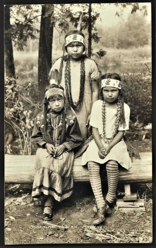 Rppc Lovely Image Of Three Young Menominee Indian Girls In Native Dress