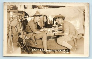 Yuma,  Az Wwi Era Soldiers Playing Cards On Cots In Camp Gun Rack Cigar Rppc