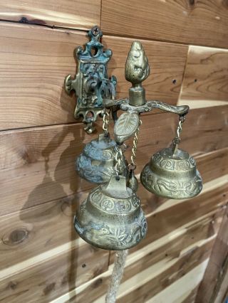 Vintage Brass Hanging Ring Bell With Pull Chain Hanging Door Shop Wall Mount