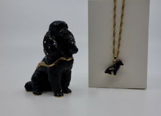 Wow Black Poodle Dog Bejeweled Trinket Box With Matching Necklace