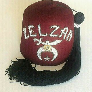 Shriner Masonic Zelzah Fez Hat Tassel Jeweled L.  A.  F.  S.  Co.  7 1/2