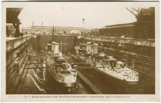 H.  M Destroyers Mounsey & Nerrissa At Rosyth Dockyard - Fife Postcard (p3497)
