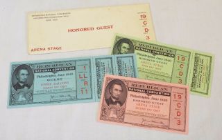 3 Old 1940 Willikie Republican National Convention Honored Guests Tickets