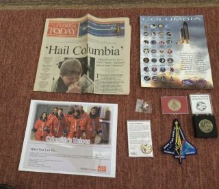 Nasa Sts - 107 Columbia Memorabilia: Coins,  Paper,  Photo,  Tie Pin Patch