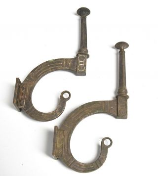 2 Large Vintage Brass Victorian Style Hat Or Coat Wall Mount Hooks