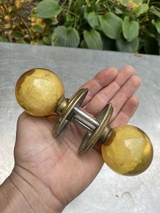 Antique Vtg Round Ball Victorian Crystal Glass Door Knob Brass Base Pair Swag