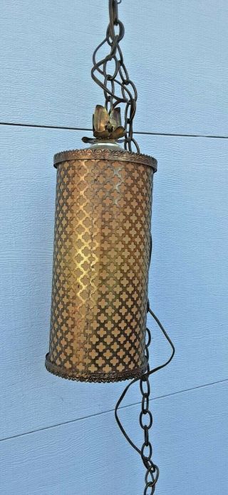 Vintage Brass Swag Light Hanging Pendant Lamp Gothic Mid Century Art Deco