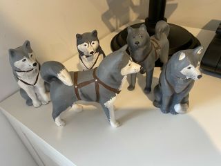 Carol Waldo Ceramic Alaskian Malamute Sled Dog Siberian Husky Set