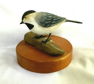 Vintage 1987 Hand Carved Black Capped Chickadee Signed John A.  Johnson
