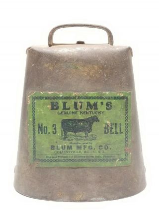 Vintage Holstein Bell No 3 Blum Mfg.  Co Farm Country 1900s Cow Bell