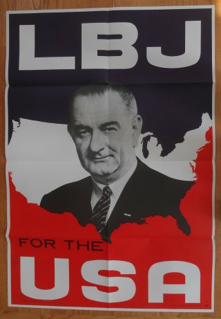 Huge Lbj Usa Poster 1964 Presidential Pictures Lyndon Johnson &