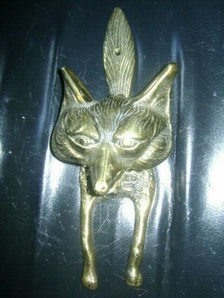 Antique Victorian Solid Cast Brass Fox Head Door Knocker Orginal Vintage Patina