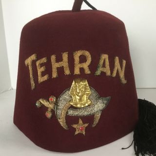 Shriners Hat Fez Jewels Embroidered Tassel Tehran Freemason Masonic Fresno Ca