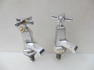 Vintage Chromed Brass Taps Sink Basin Porcelain Cap Art Deco Antique Old 1931