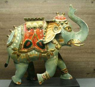 Pier One Metal Elephant Statue Figurine India Large 16 3/4 " X 14 1/2 "