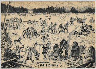 Ice Fishing - Giant N.  F.  Pettingill Post Card - C1940s T87