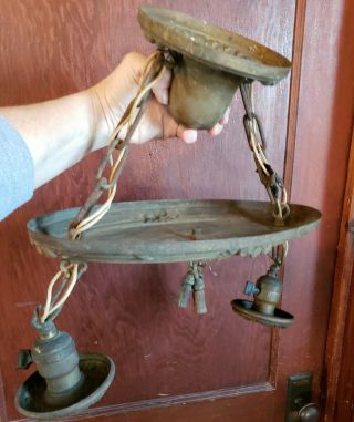Antique Fancy Brass 2 Light Hanging Pan Ceiling Chandelier Light Lamp Fixture