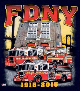 Fdny Nyc Fire Department York City T - Shirt Sz L Engine 295 Queens Tl 144