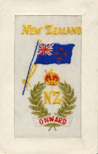Rare: Zealand: Onward: 1916: Ww1 Patriotic Embroidered Silk Postcard